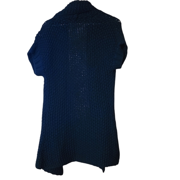 Cassis black short-sleeved wool  long opened cardigan sweater - Picture 8 of 12